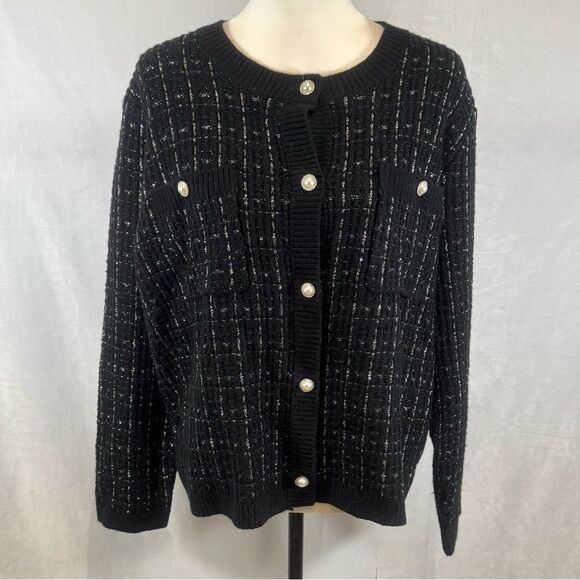 Alexis sweater or cardigan in black and silver with pearl buttons size XL - Picture 7 of 10
